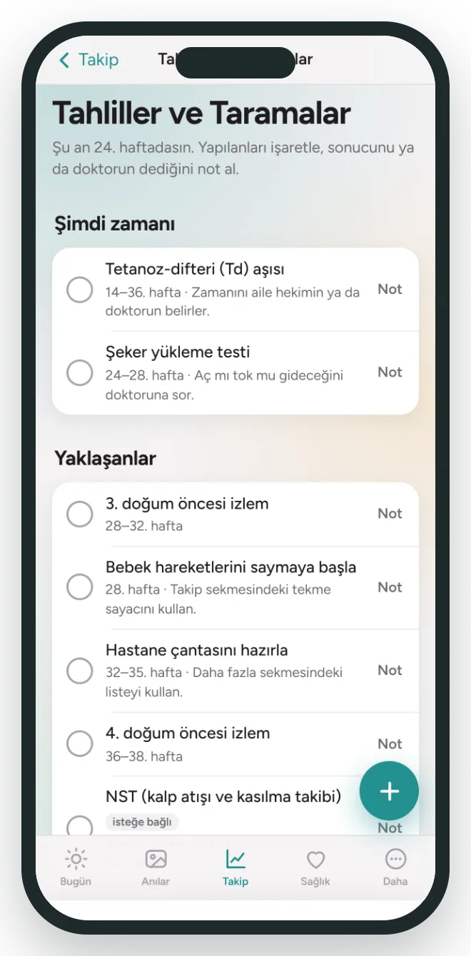 Tahliller ve taramalar listesi